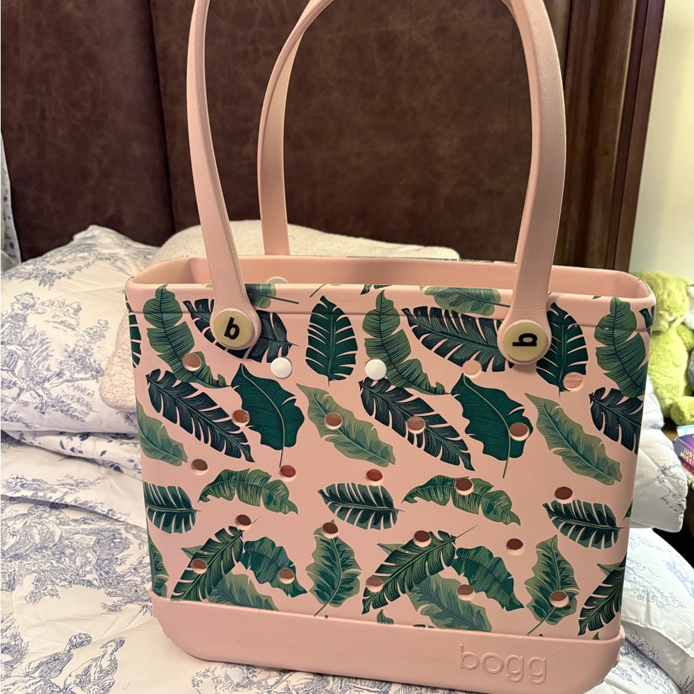 BOGG BAG Pink and Green Tropical Leaf Tote